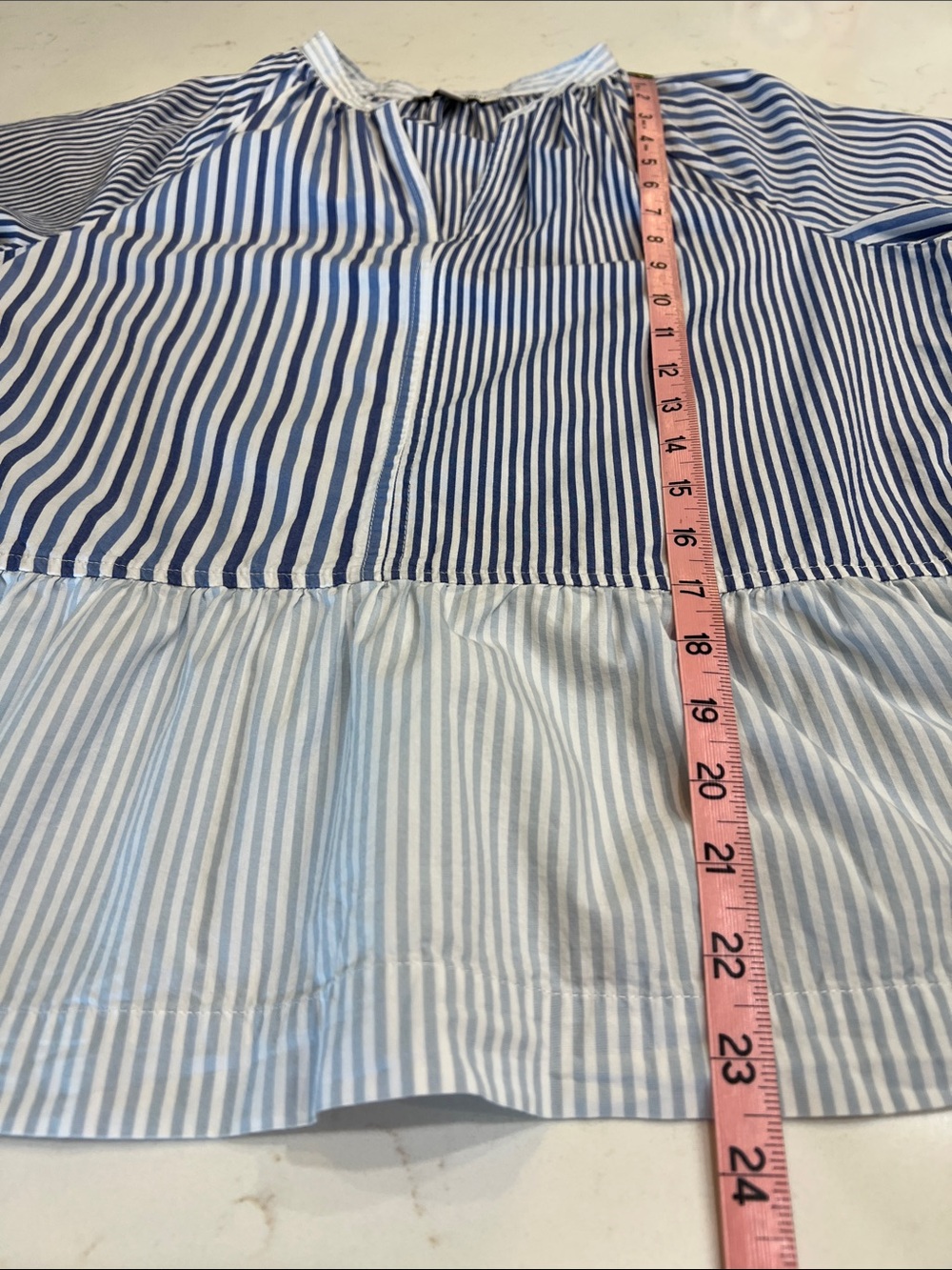 Free Assembly Blue White Stripe 100% Cotton Peplum Blouse Medium - Picture 8 of 8